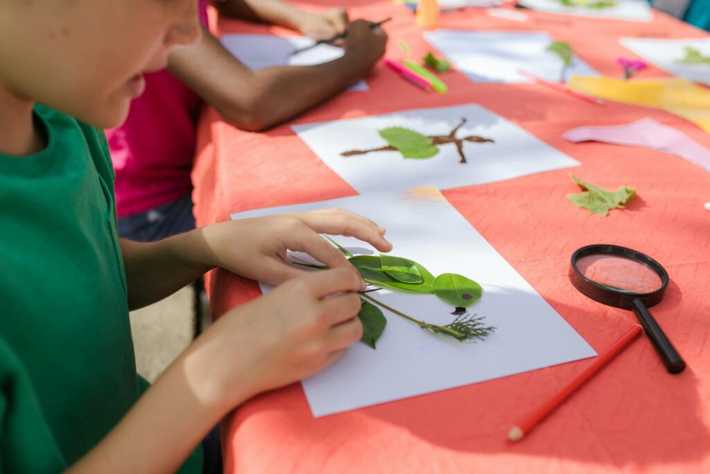 Kids at a crafting table