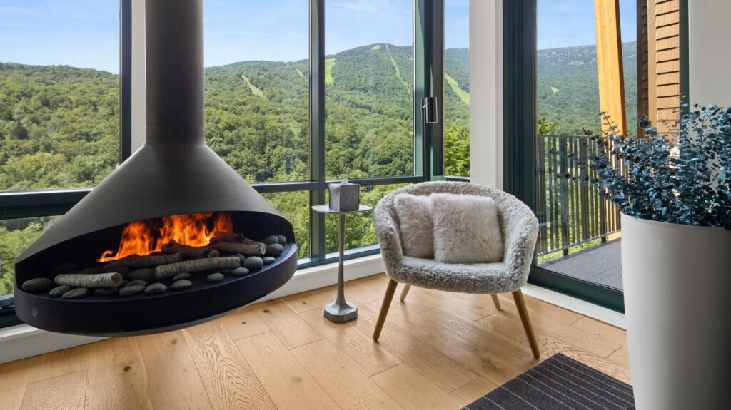 Living room in one of our Stowe luxury lodge rentals